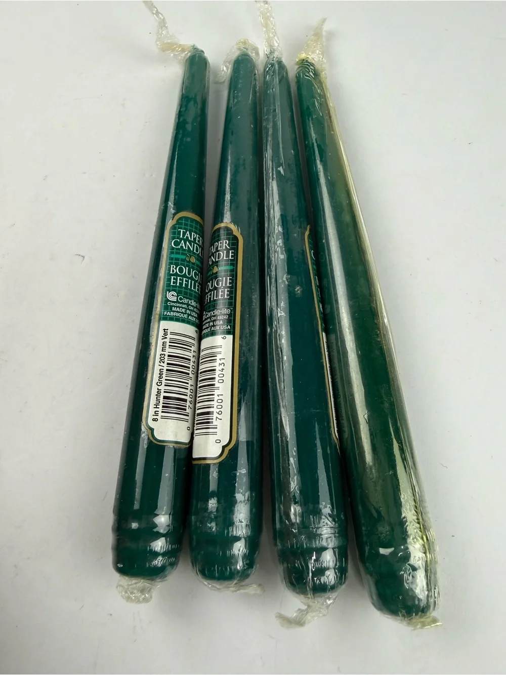 VTG Lot of 4 Hunter Green Taper Dinner Candles Candle-Lite Unscented New